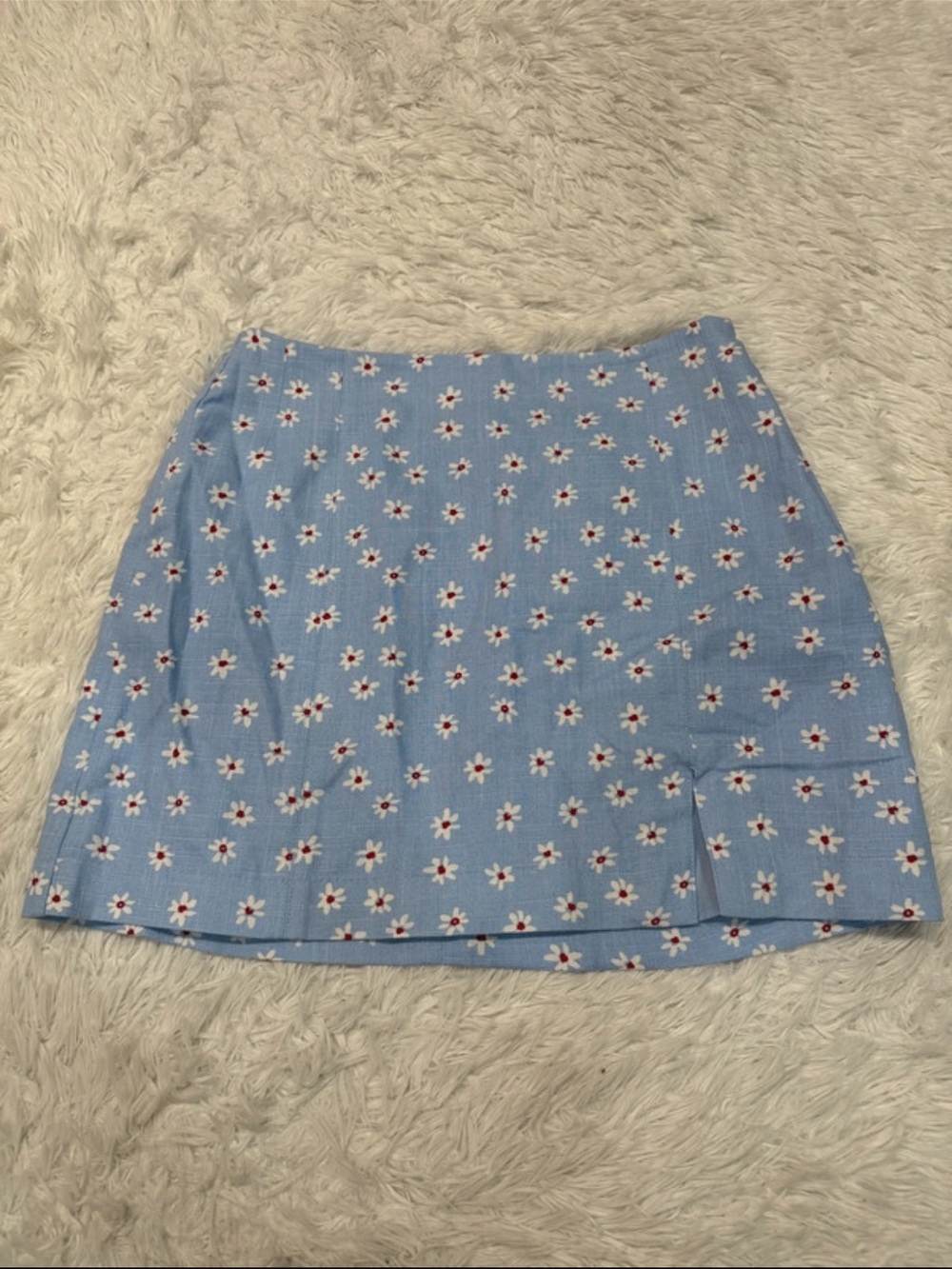 Mango Pale Blue Daisy-Print Mini Skirt